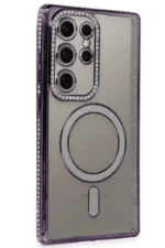 Uray store Samsung Galaxy S24 Ultra Kılıf Joke Simli Magneticsafe Kılıf - Derin Mor