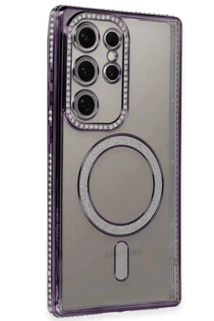 Uray store Samsung Galaxy S24 Ultra Kılıf Joke Simli Magneticsafe Kılıf - Derin Mor