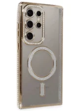 Uray store Samsung Galaxy S24 Ultra Kılıf Joke Simli Magneticsafe Kılıf - Gold