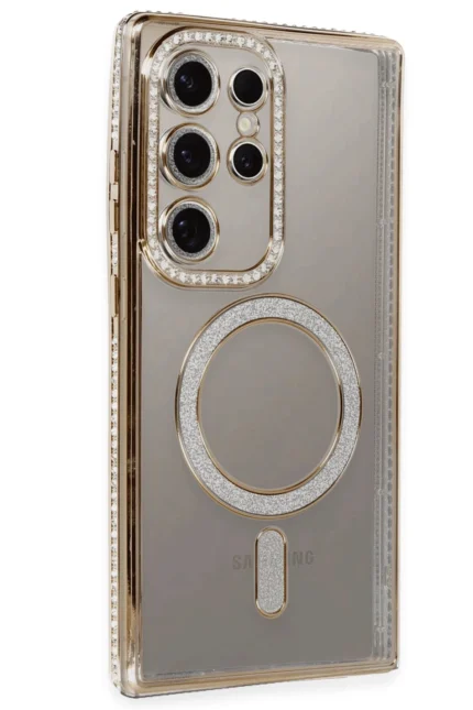 Uray store Samsung Galaxy S24 Ultra Kılıf Joke Simli Magneticsafe Kılıf - Gold