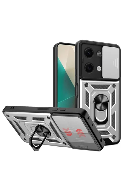 Uray store Xiaomi Poco X6 Kılıf Pars Lens Yüzüklü Silikon - Gümüş