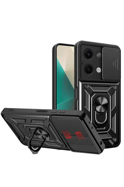 Uray store Xiaomi Poco X6 Kılıf Pars Lens Yüzüklü Silikon - Siyah