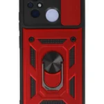 Uray store Xiaomi Redmi 12C Kılıf Pars Lens Yüzüklü Silikon - Kırmızı